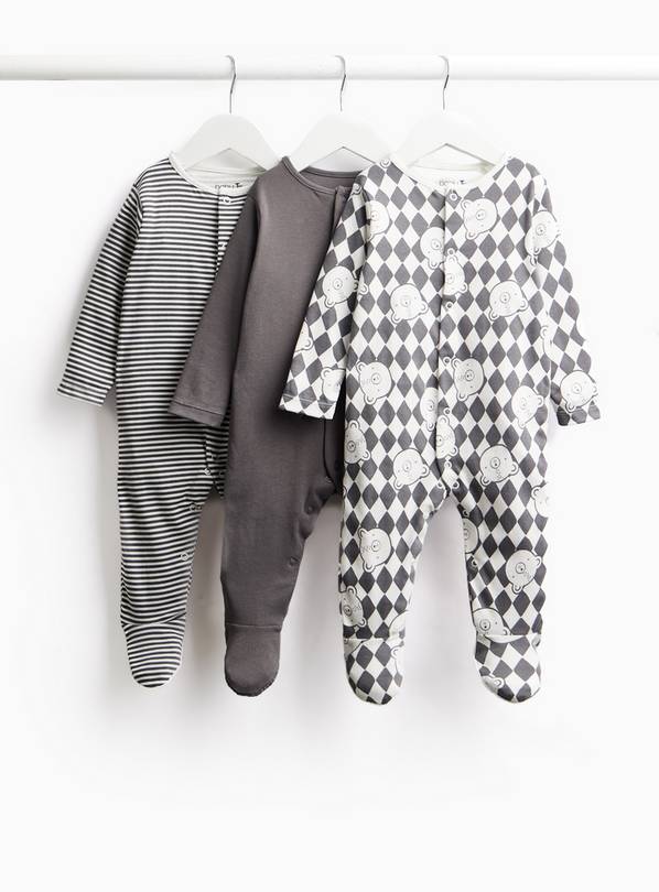 Teddy Bear Print Sleepsuits 3-Pack Up to 1 mth